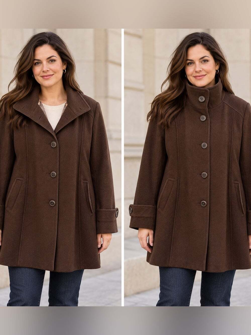 Vintage Wool Blend Classic Minimalist Chocolate Brown Preppy Coat Fall Winter